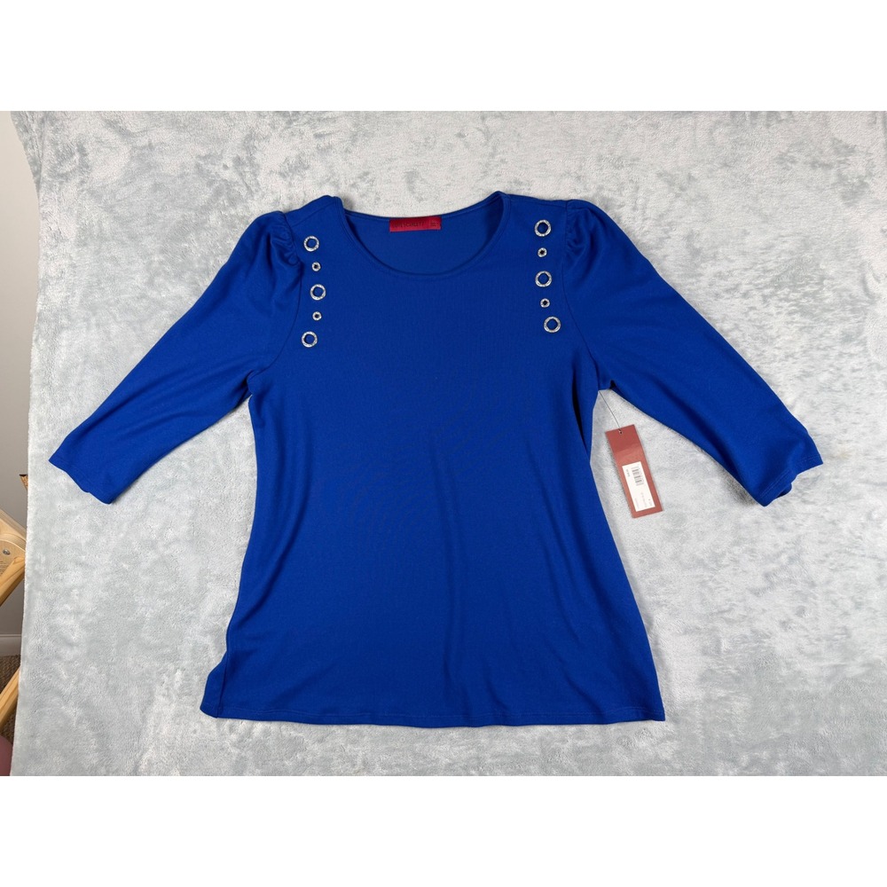 Love Scarlett Electric Blue Grommet Shoulder 3/4 Sleeve Top Large NWT
